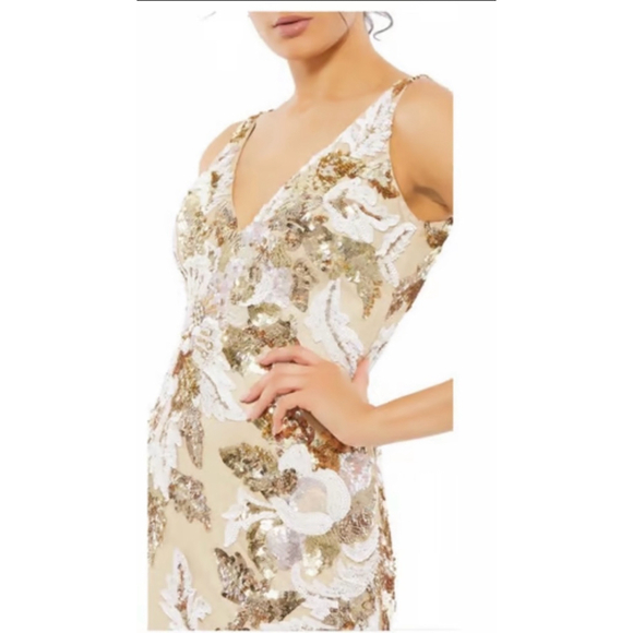 Women's Mac Duggal Gold & White Sequin Dress Size 14 - Picture 1 of 8